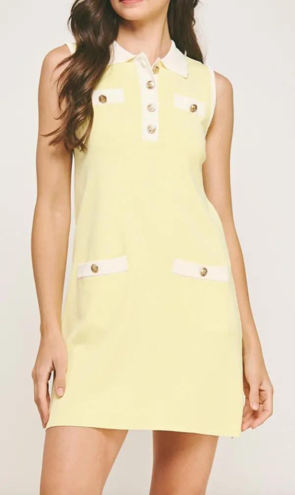 Butter Yellow Collared Knit Mini Dress