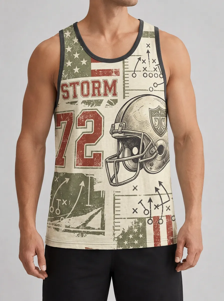 Men's American Football Storm 72 Helmet Playbook Printed Tank Top