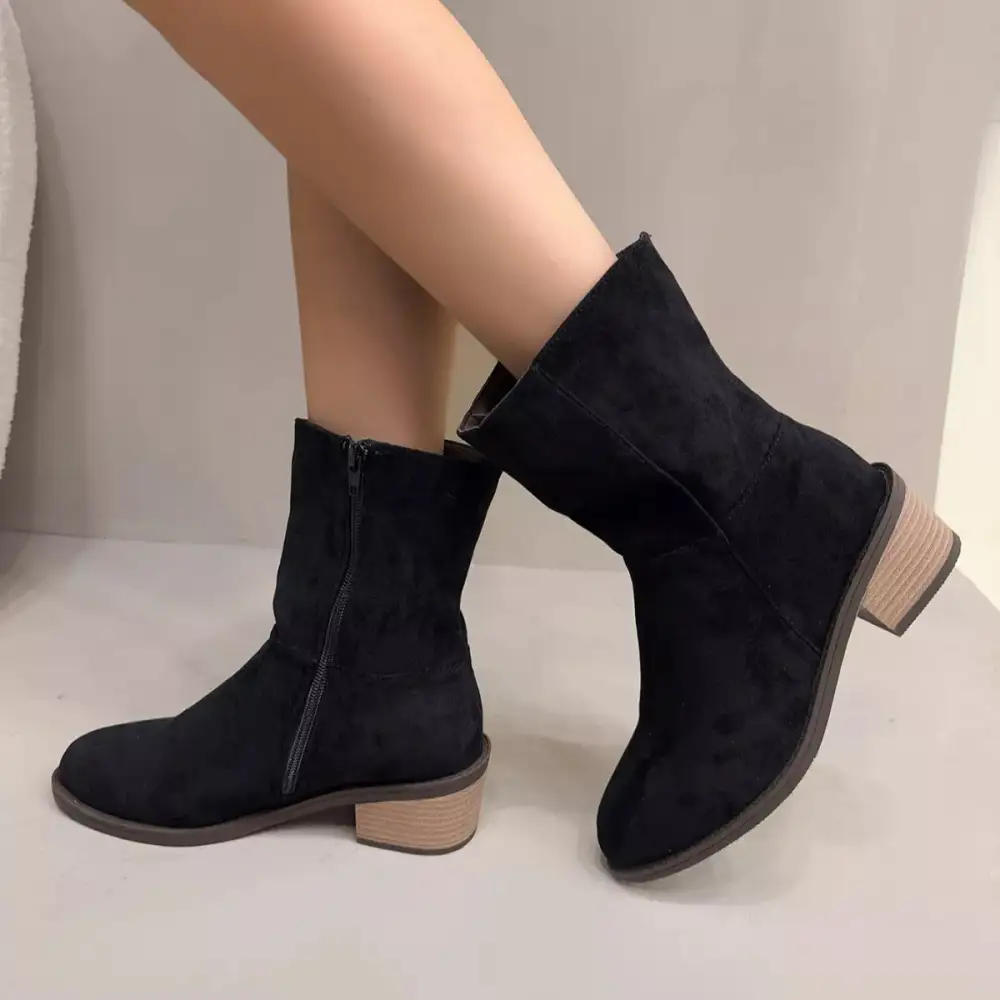 Round Toe Block Heel Ankle Boots