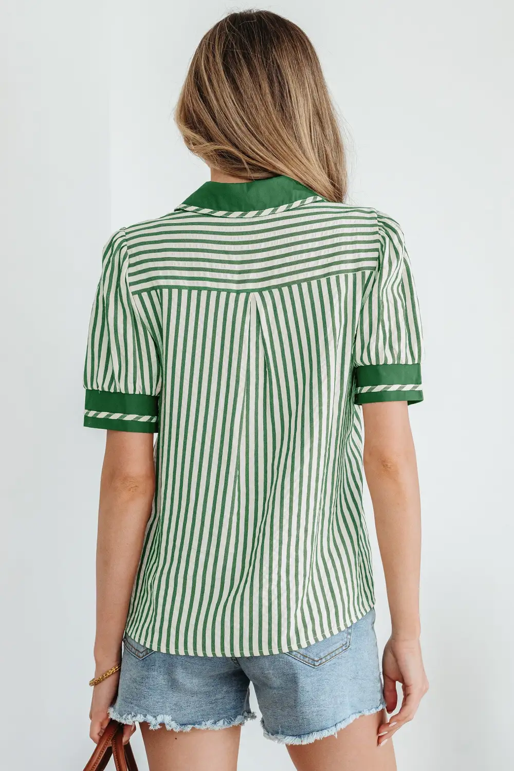 Women's Striped Split Neck Collared Top