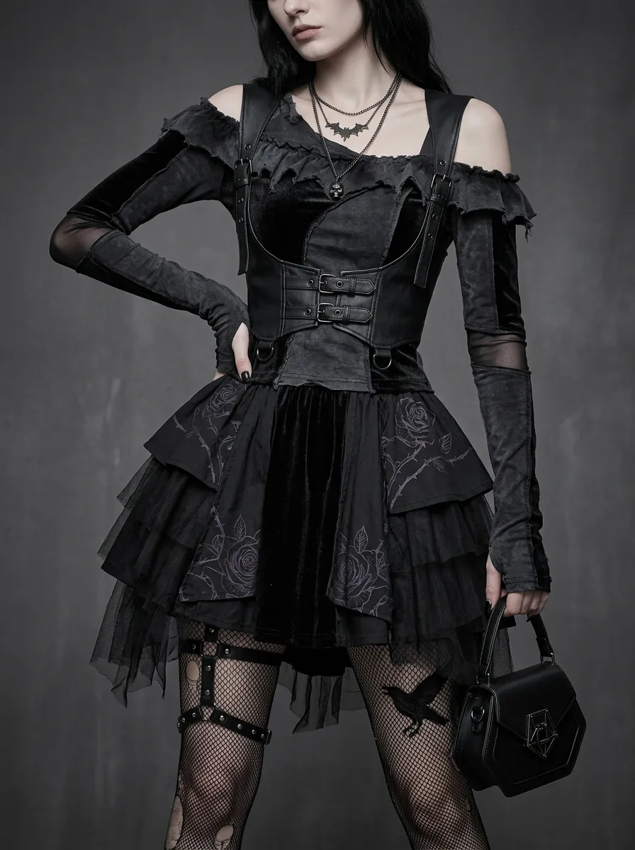 Women's Gothic Rose Pattern Printed Corset Top