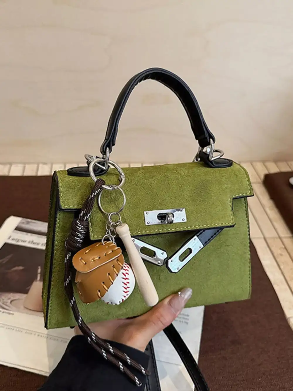 Crossbody Bag with Baseball Charm