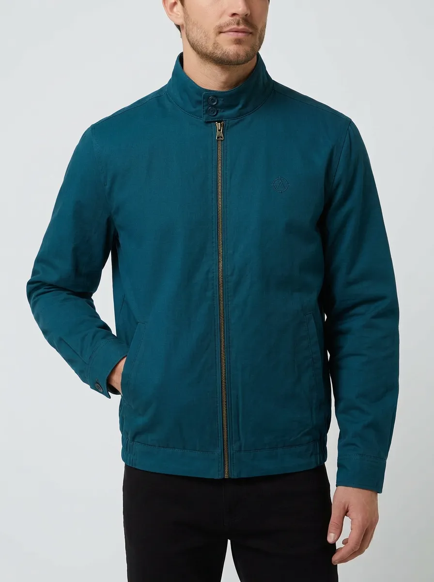 Men's Casual Military Style Olive Green Zip-Up Jacket