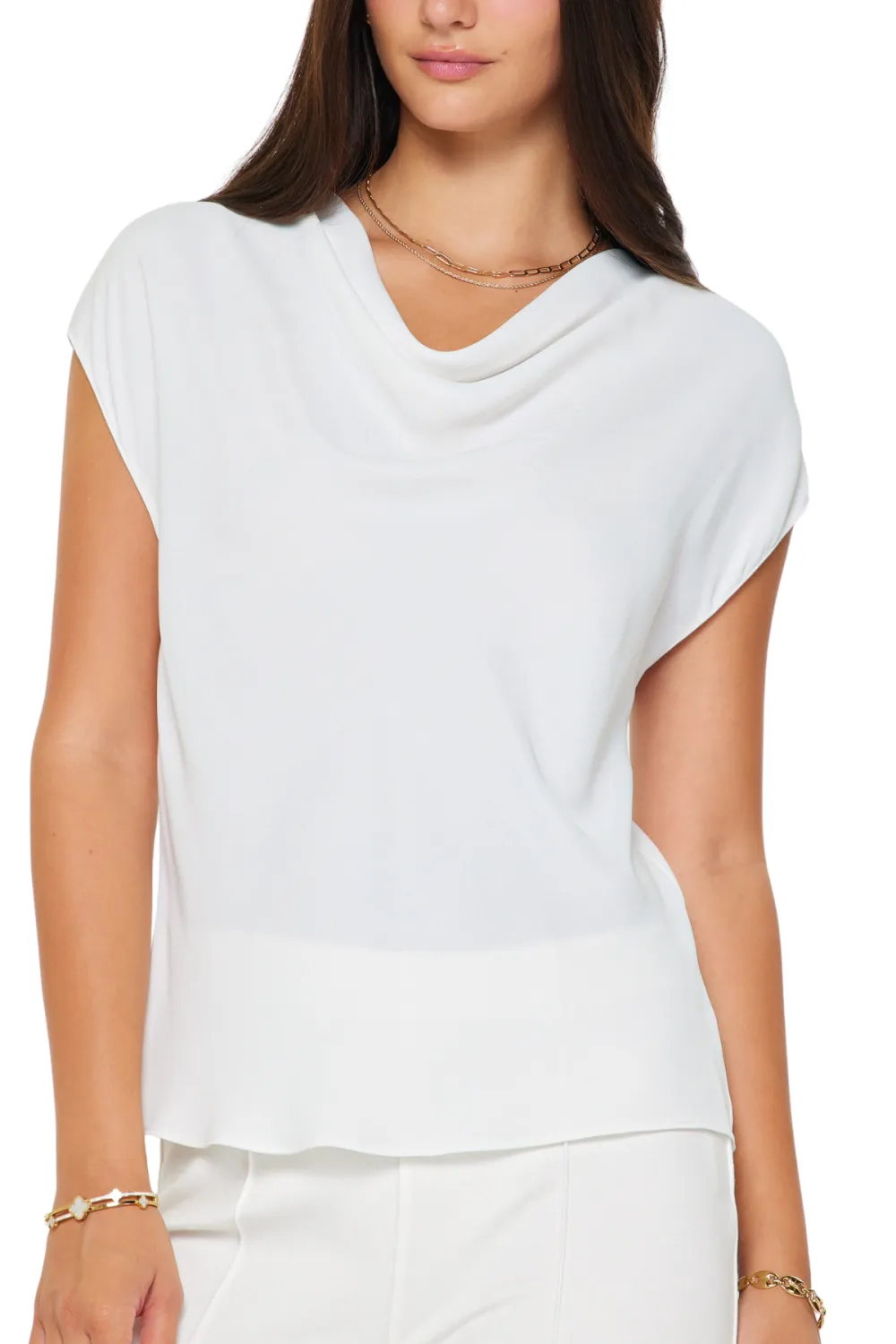 Cap Sleeve Drape Cowl Blouse