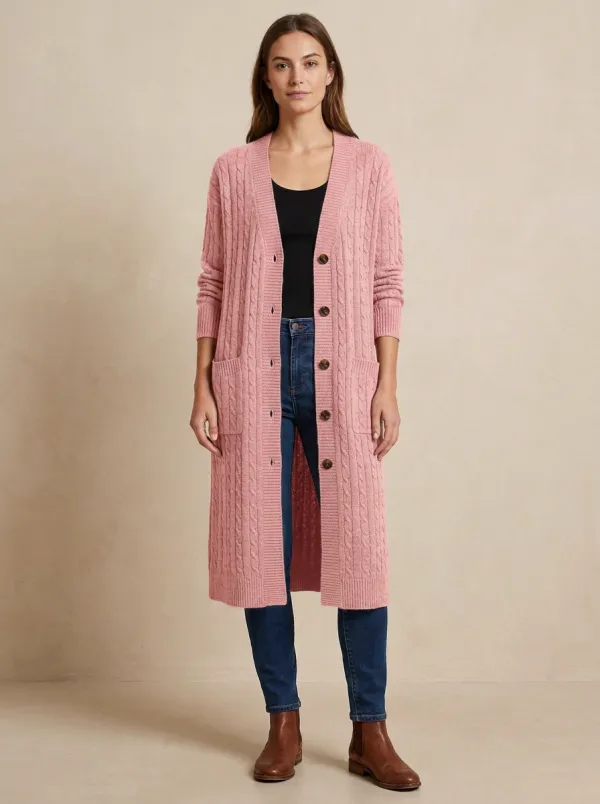 Women's Heritage Inspired Cable Knit Button Detail Knit Cardigan