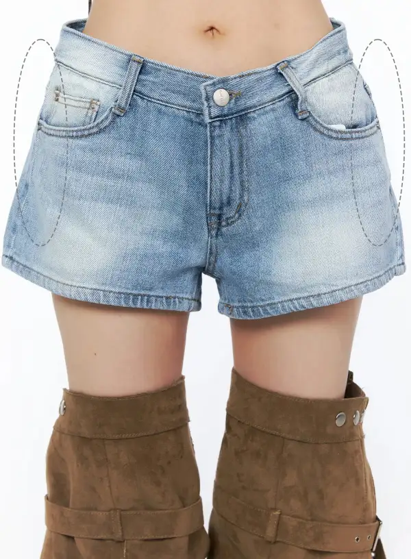 Low Rise Hip Padded Denim Shorts