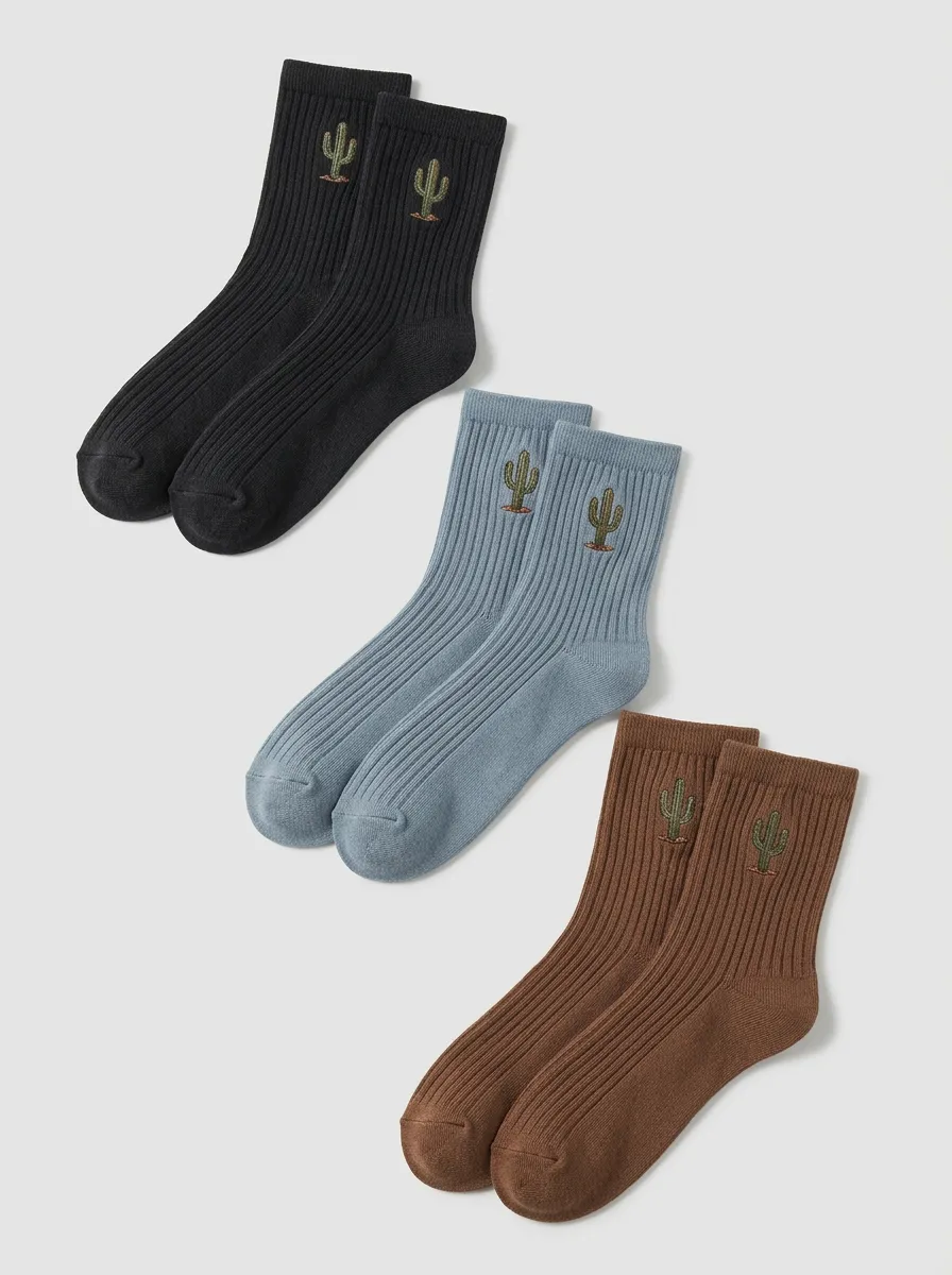 Men's 3-Pack Ribbed Ribbed-Cuff Reinforced-Toe-Heel Embroidered Crew Socks
