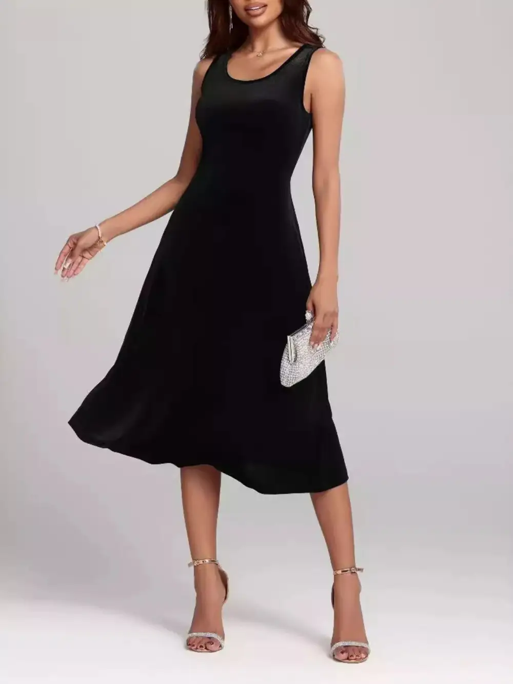 Velvet Round Neck Sleeveless Midi Dress
