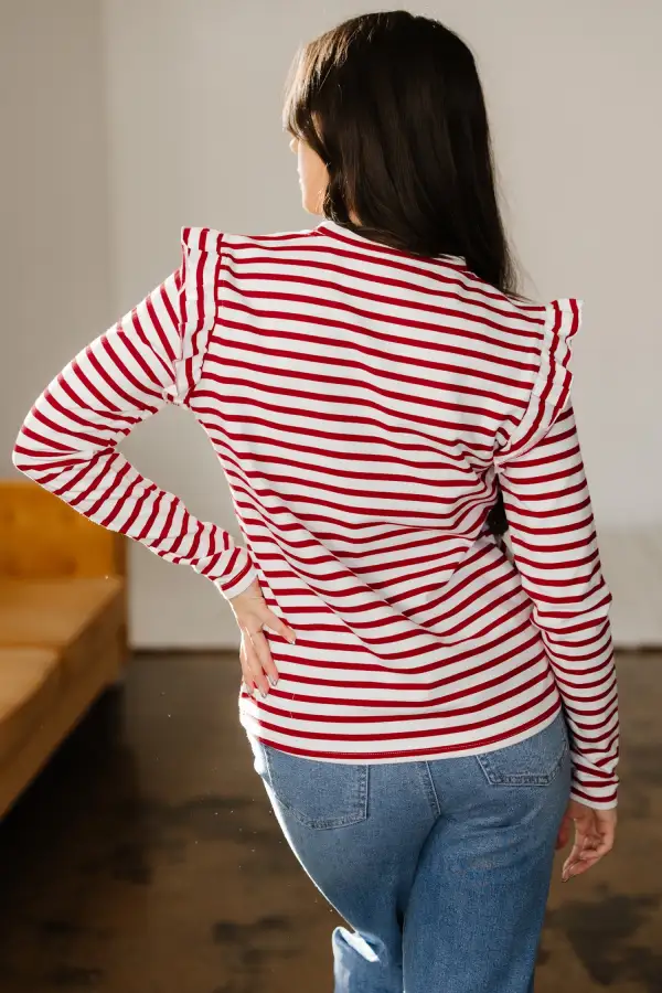 Women's Striped Round Neck Long Sleeve Top