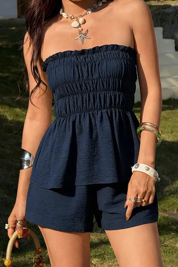 Smocked Bandeau Ruffle Hem Two Piece Set