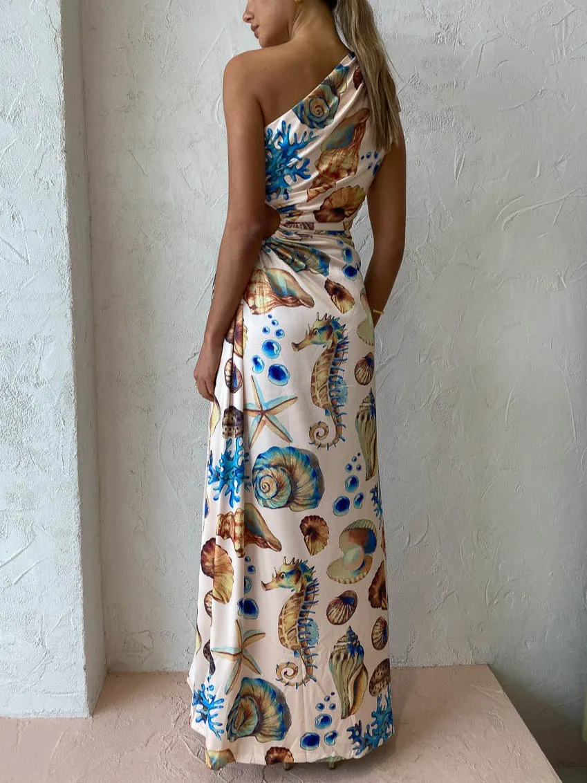 Shell Print Side Slit Maxi Dress