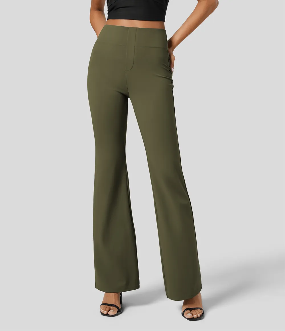  High Waisted Back Side Pocket Slight Flare Work Pants