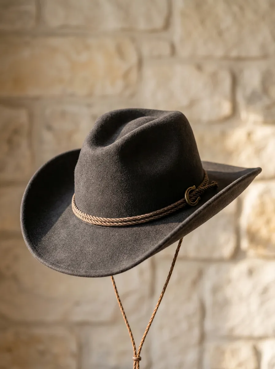 Unisex Felt Western Cowboy Hat with Rope Trim