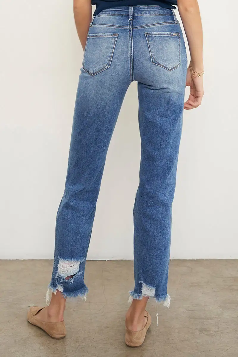 Mid Rise Ripped Frayed Hem Boyfriend Jeans