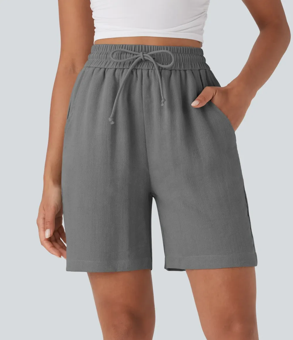 2026🔥High Waisted Drawstring Casual Linen-Feel Shorts with Pockets