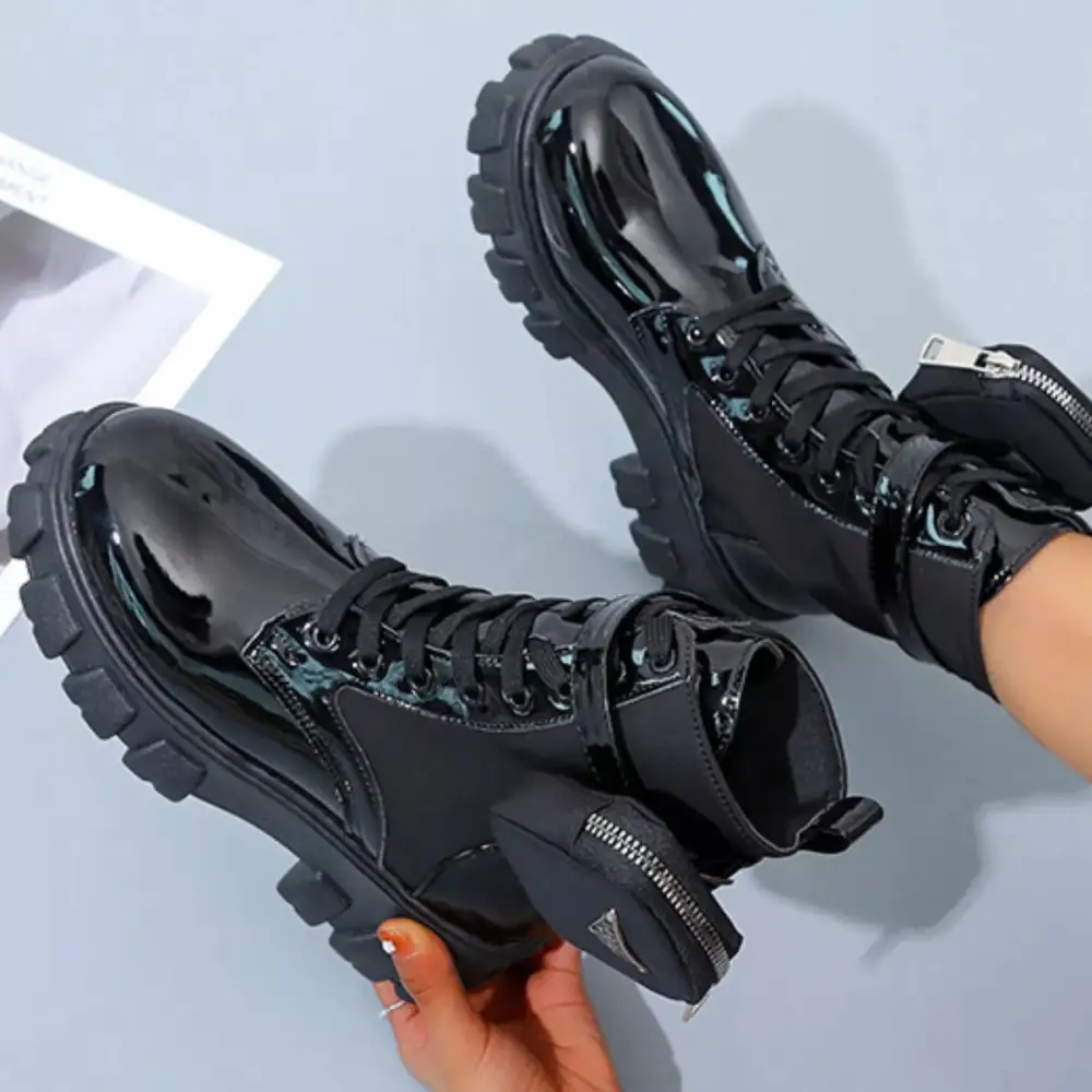 Textured Lace-Up Platform Ankle Boots