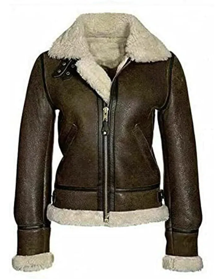 Aviator Bomber Shearling Distressed Jacket
