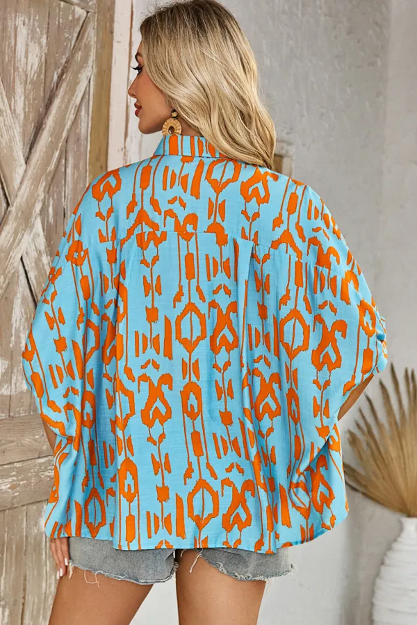 Sky Blue Abstract Print Dolman Shirt