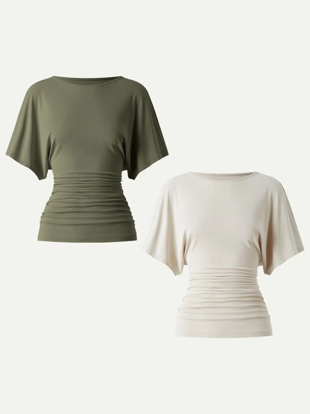 Boatneck Batwing Sleeve Side Ruched Top