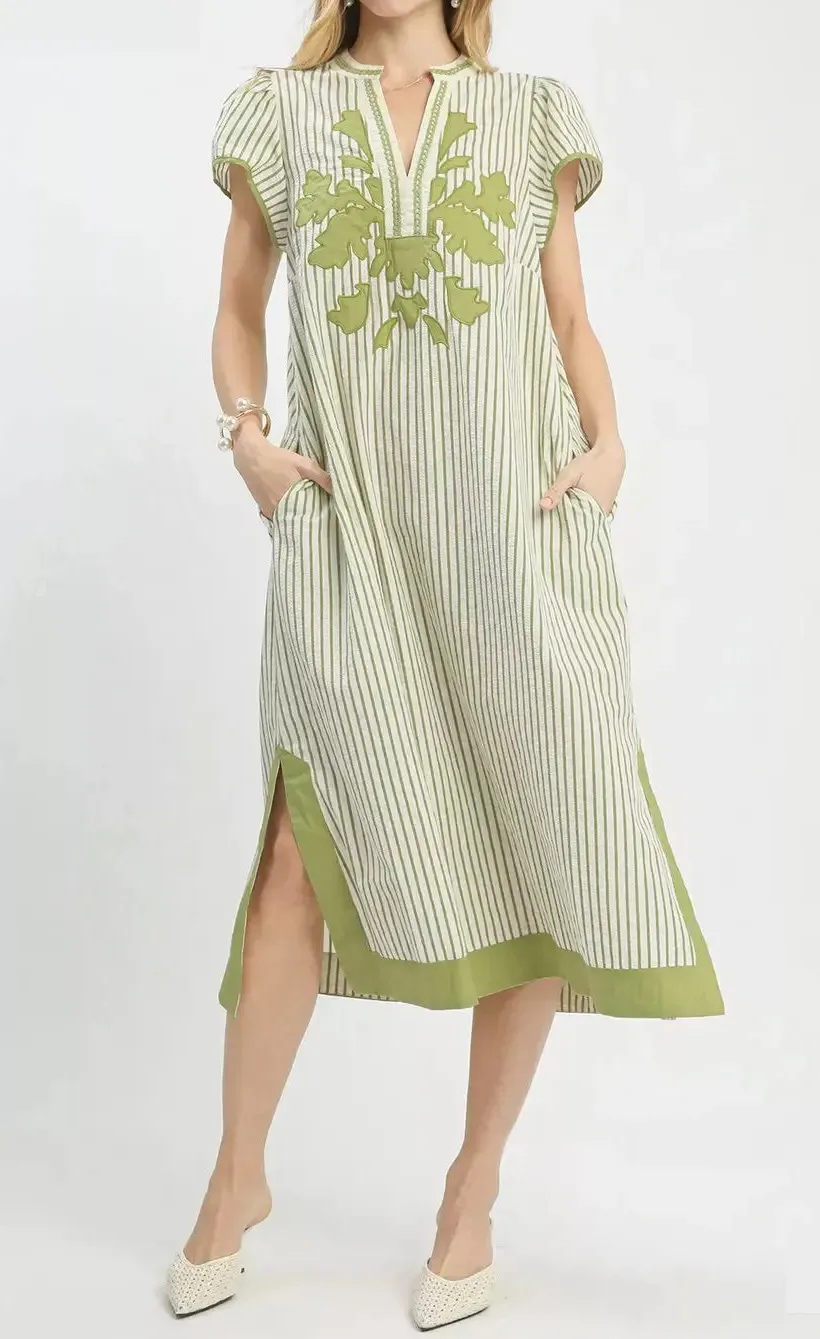 Midi Dress with Lace Trim