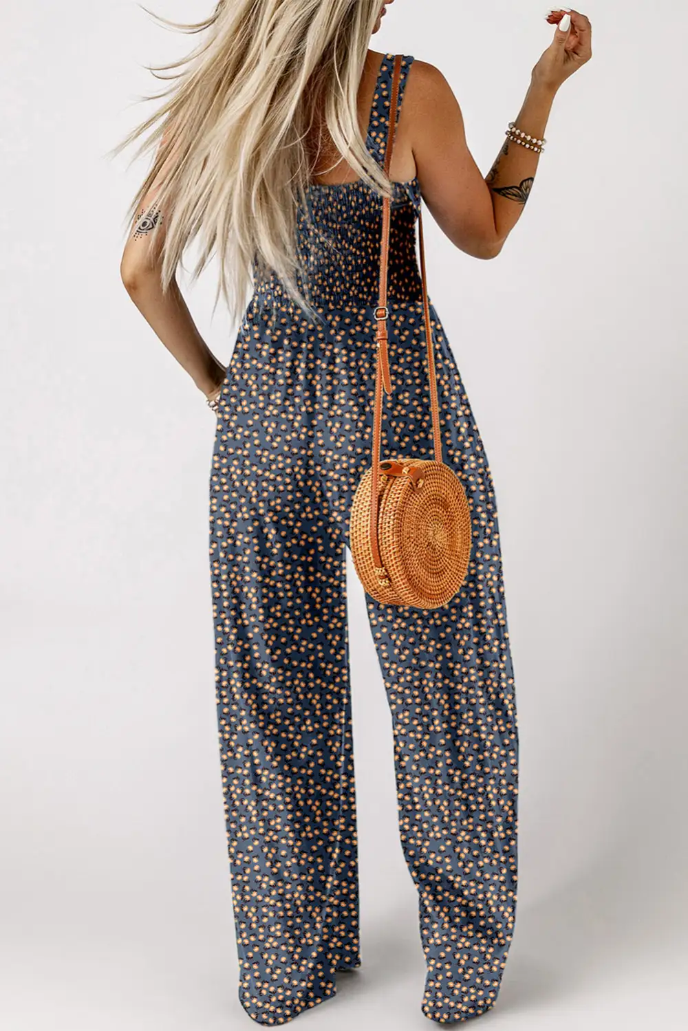 Floral Square Neckline Stretch High Waist Jumpsuit