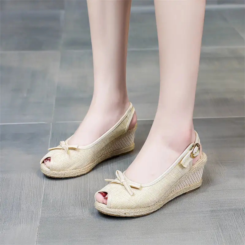 Buckle Strap Wedge Slide Sandals