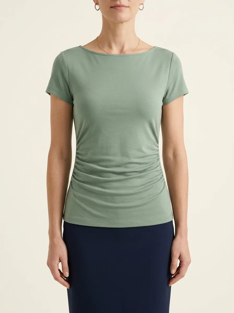 Ruched Boat-Neck Side-Ruched Ruched Fitted Top