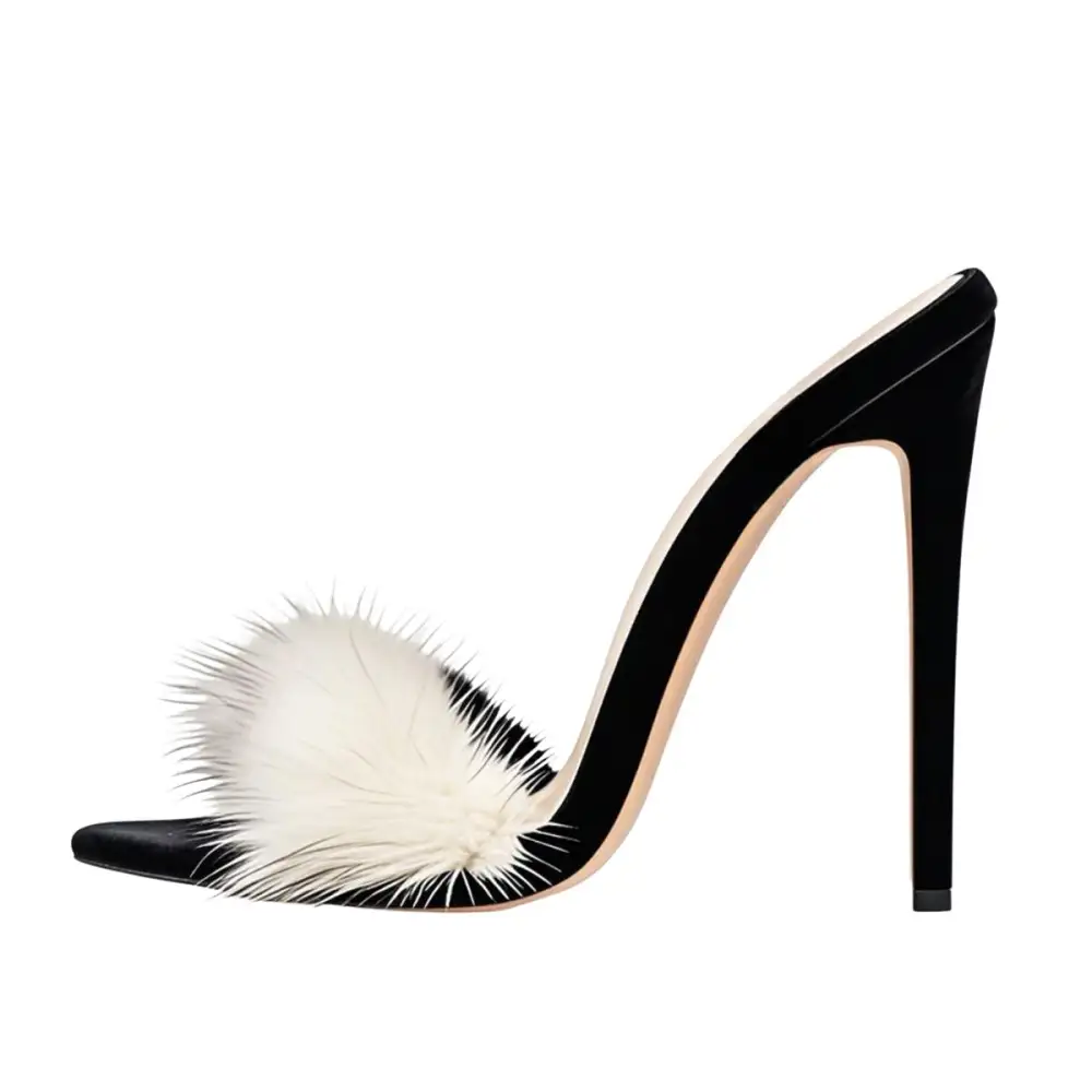 Fur Velvet High Heel Mule Sandals