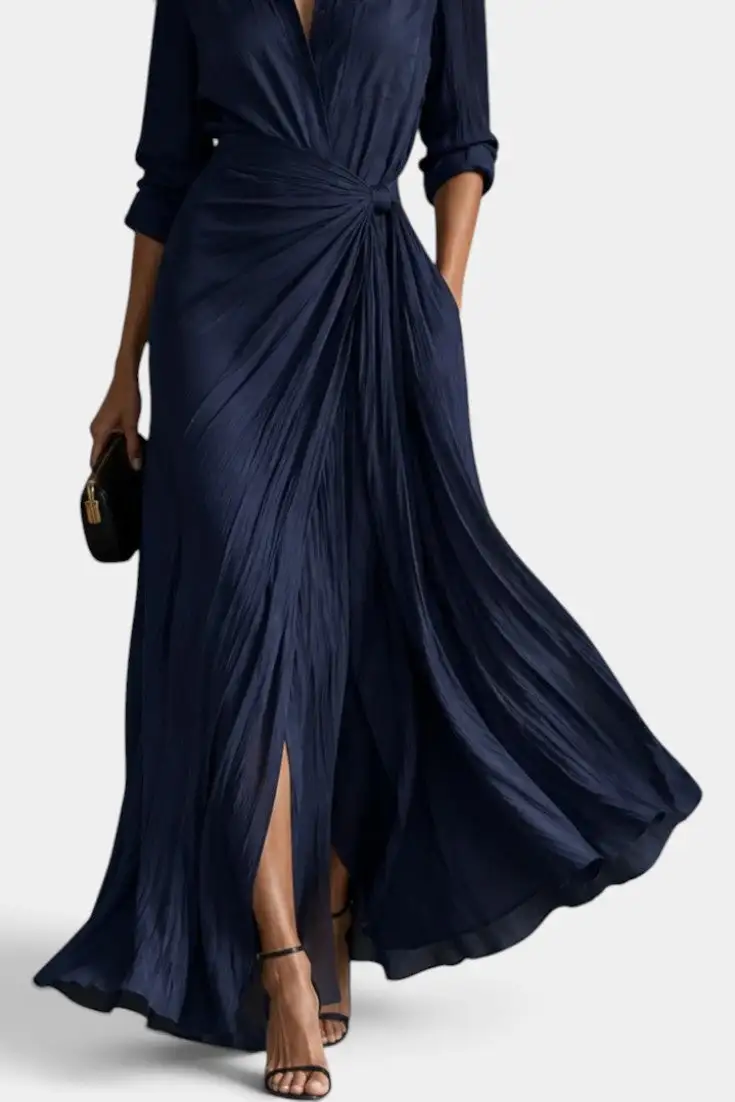 Shirt-Style Draped Maxi Dress