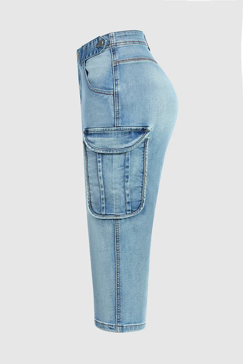 Flap Pocket Low Rise Capri Jeans