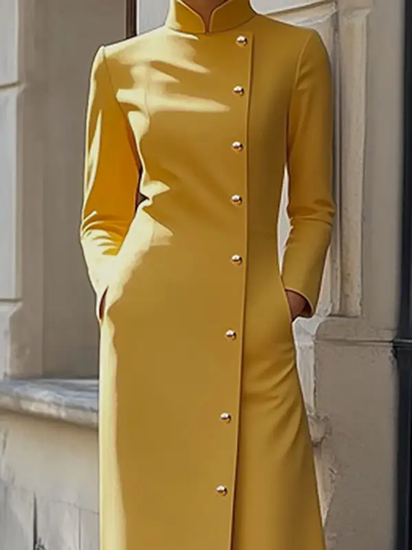 Sleeves Buttoned Long Maxi Dress
