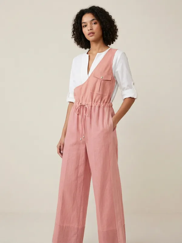 Women's Colorblock Drawstring Utility Jumpsuit