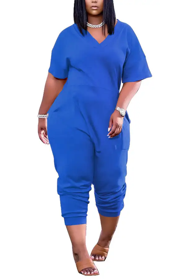 Relaxed Fit V-Neck Harem Jumpsuit with Pockets