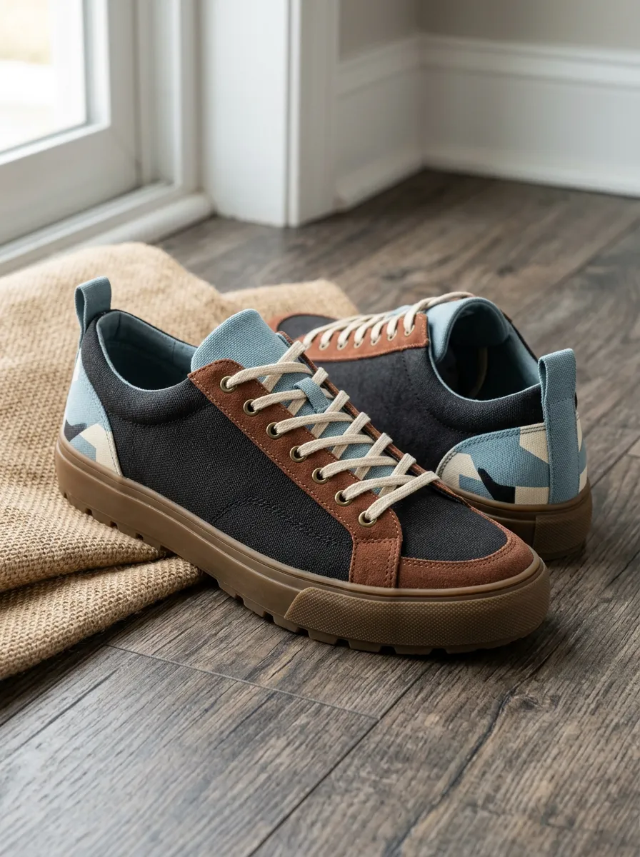 Men's Casual Blue Camo Colorblock Printed Canvas Shoes