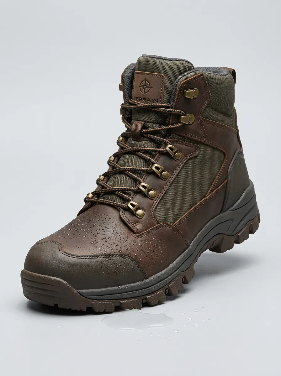Men's Outdoor Terrain Waterproof Leather Hiking Work Boots