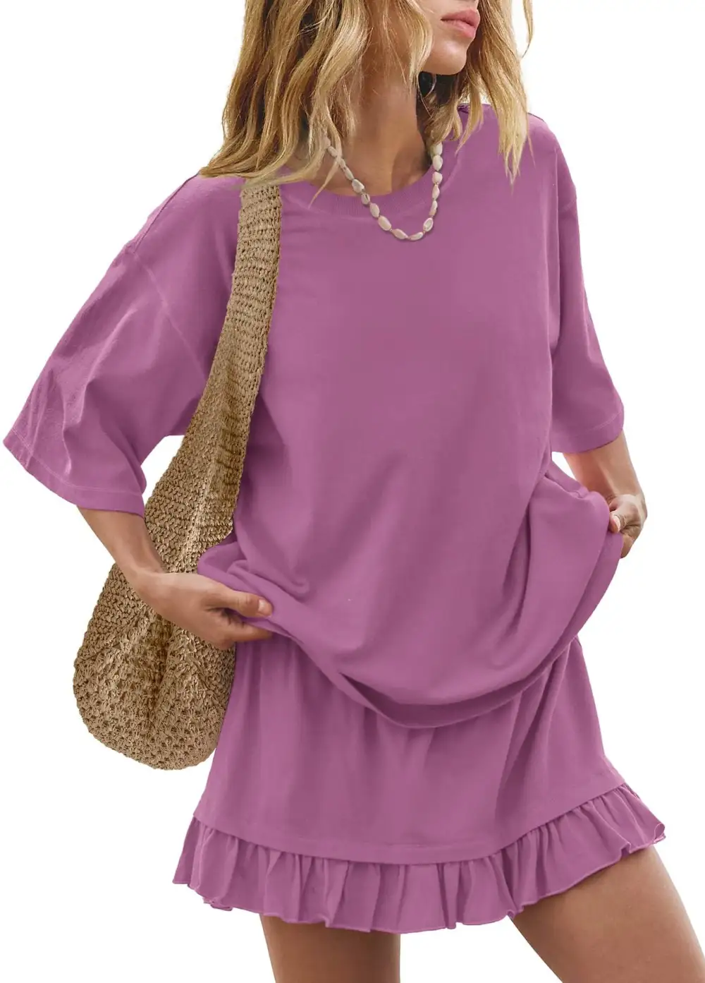 Refined Round Neck Ruffle Trim Coordinated Set