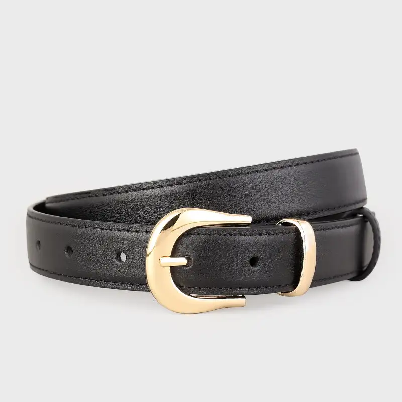 Modern Leather Skinny Belt with Golden Buckle