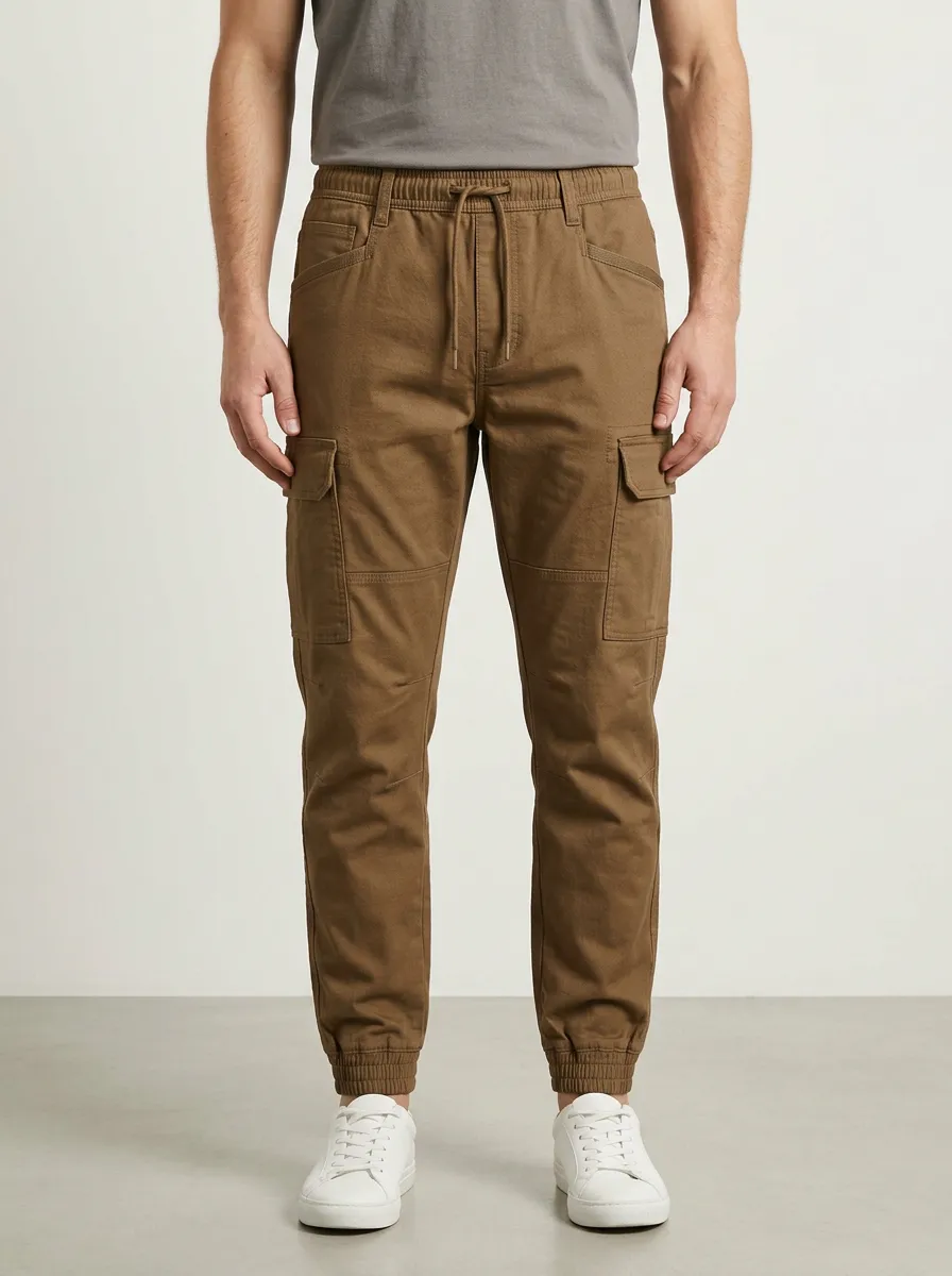 Men's Ribbed-Cuff Drawstring Utility Cargo Joggers