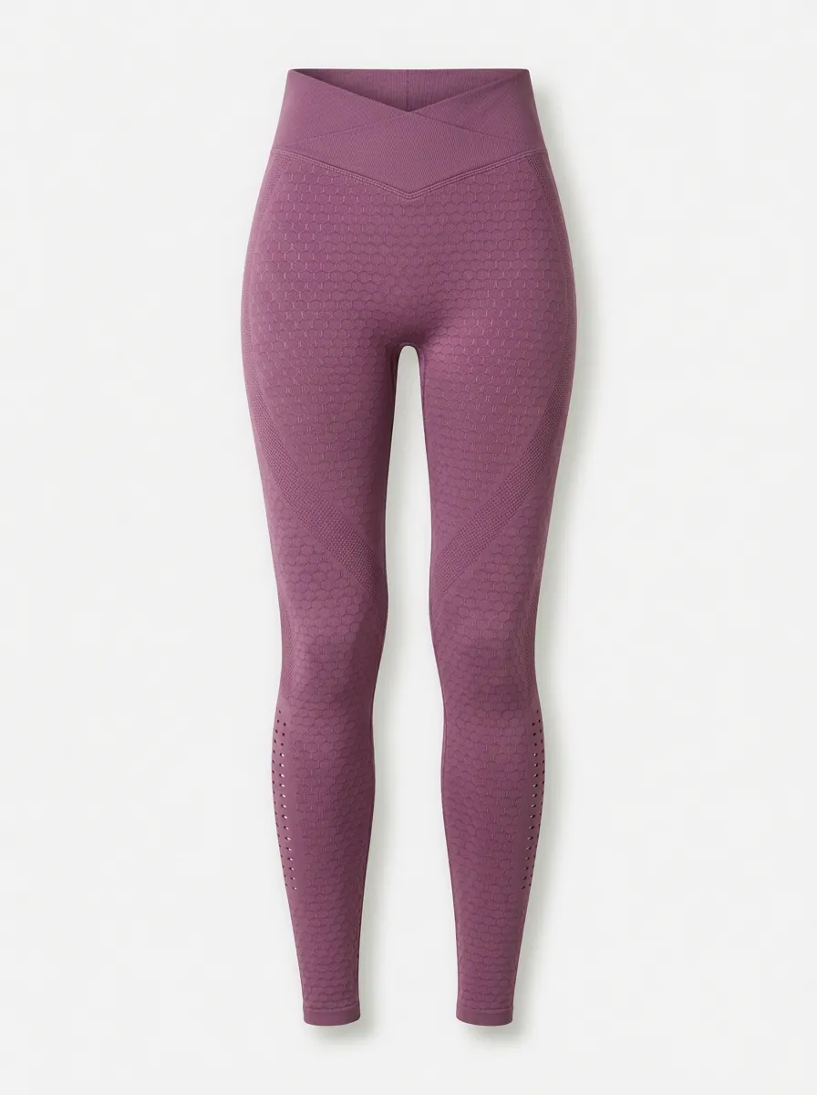 Women's Fitness Workout Purple Honeycomb Textured Printed Leggings