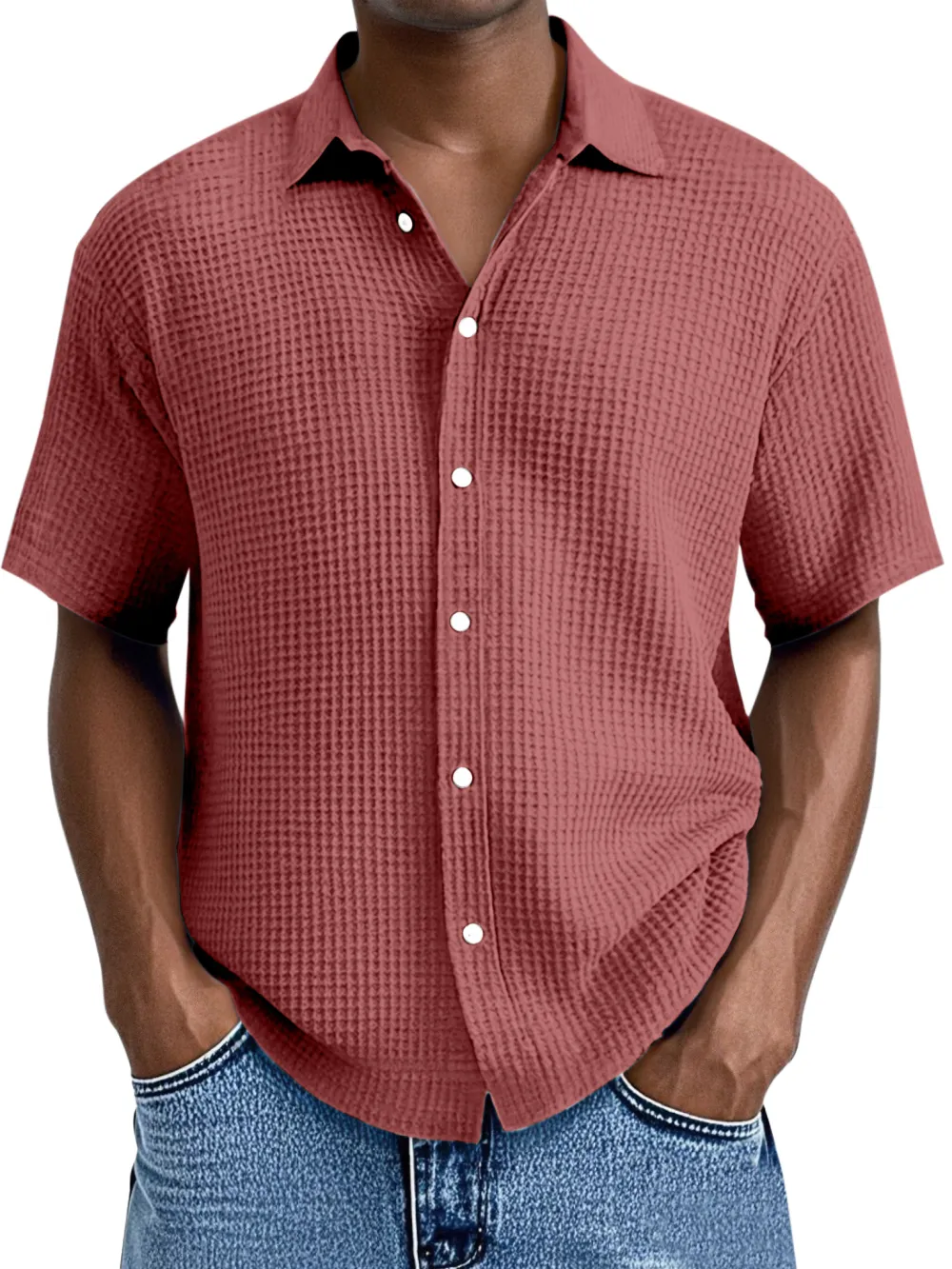 Relaxed Textured Knit Button Front Shirt