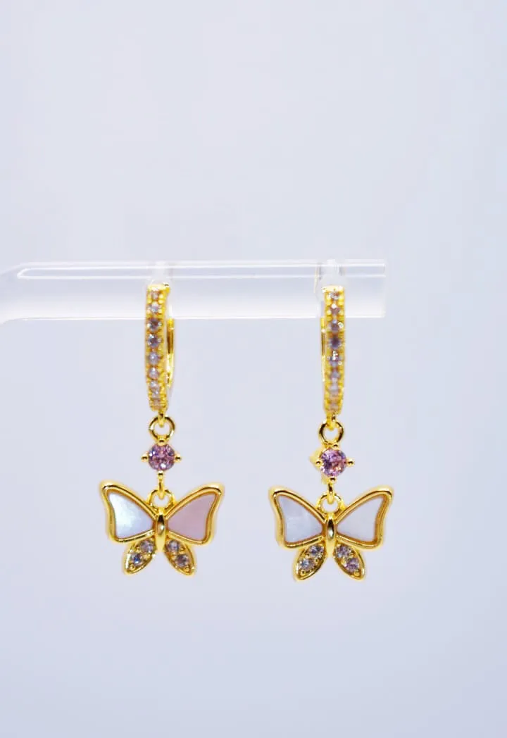 Butterfly Pearl Accent Hoop Earrings