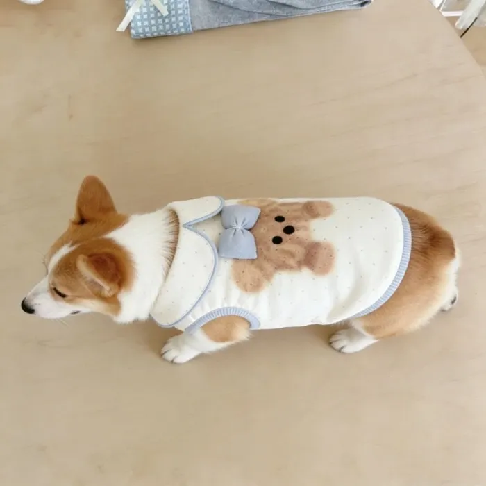 Pet Dog Clothes Super Cute Bear Three-Dimensional Bow Skin-Friendly Vest Medium-Sized Dog Corgi Shiba Inu French Bulldog Pug
