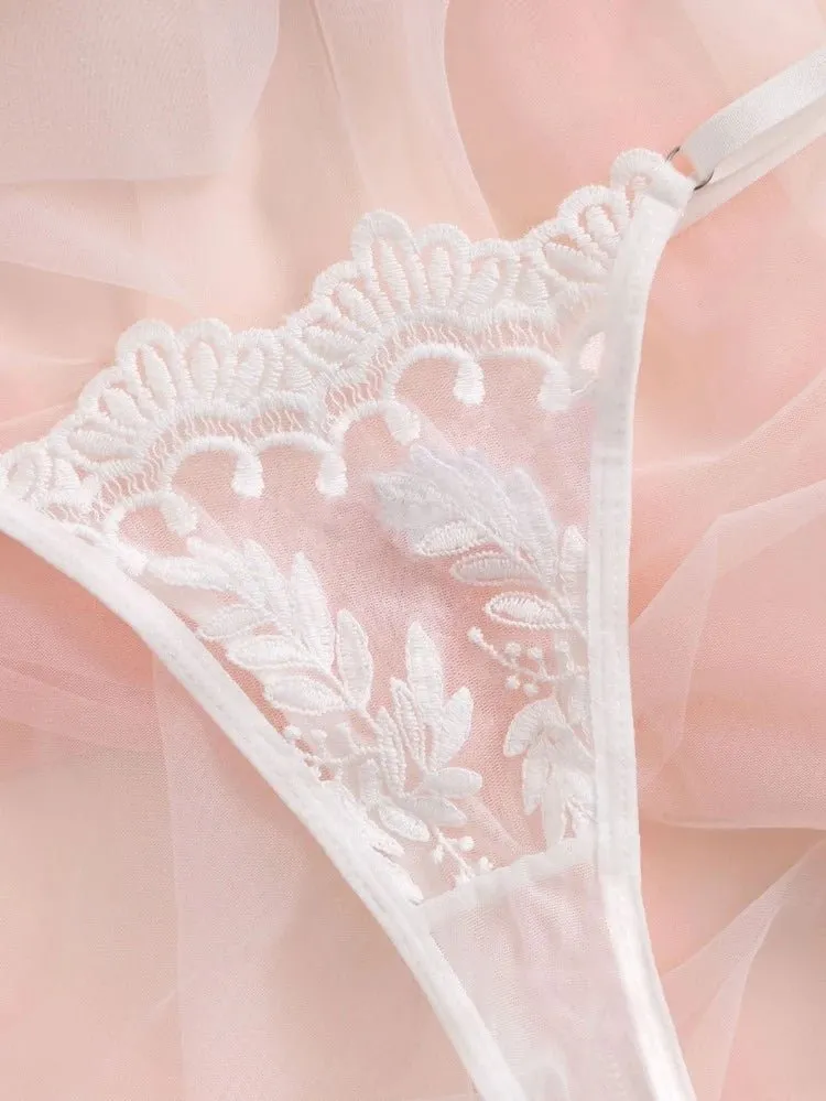Refined Embroidered Mesh Lingerie Set