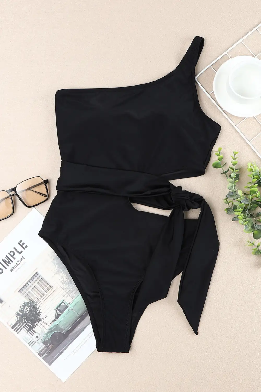 Swimwear One Shoulder Cut out One-piece Swimsuit