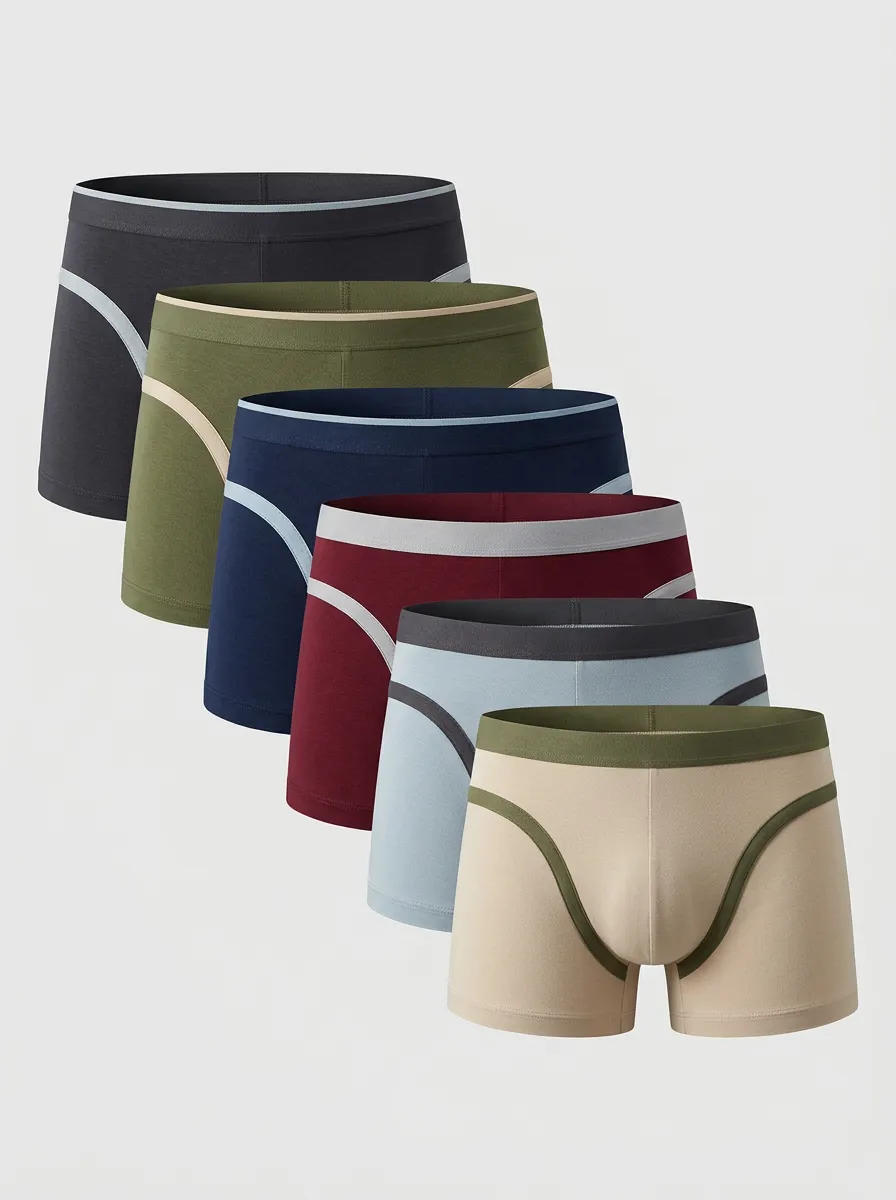 Men's Contrast-Trim Front-Pouch Boxer Briefs Set
