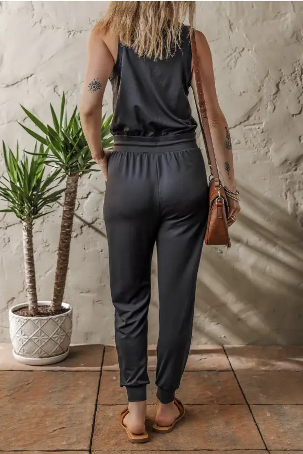 Casual Tank Tie Waist Pocketed Jumpsuit Jogger Pants
