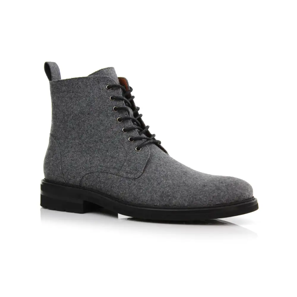 Faux-Leather Burnished Lace-Up Ankle Boots