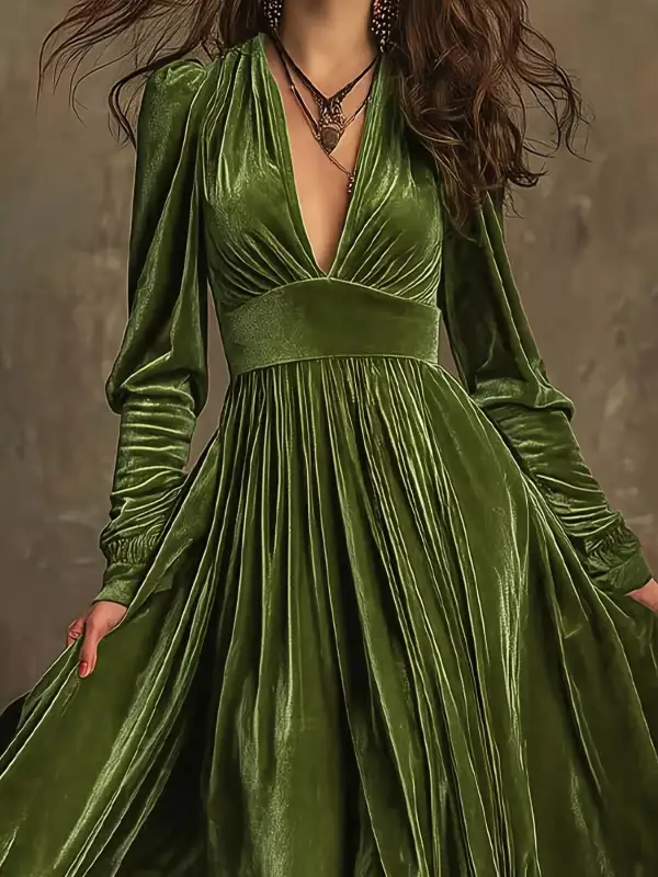 Textured Detail Ruffle Long Sleeve Dress
