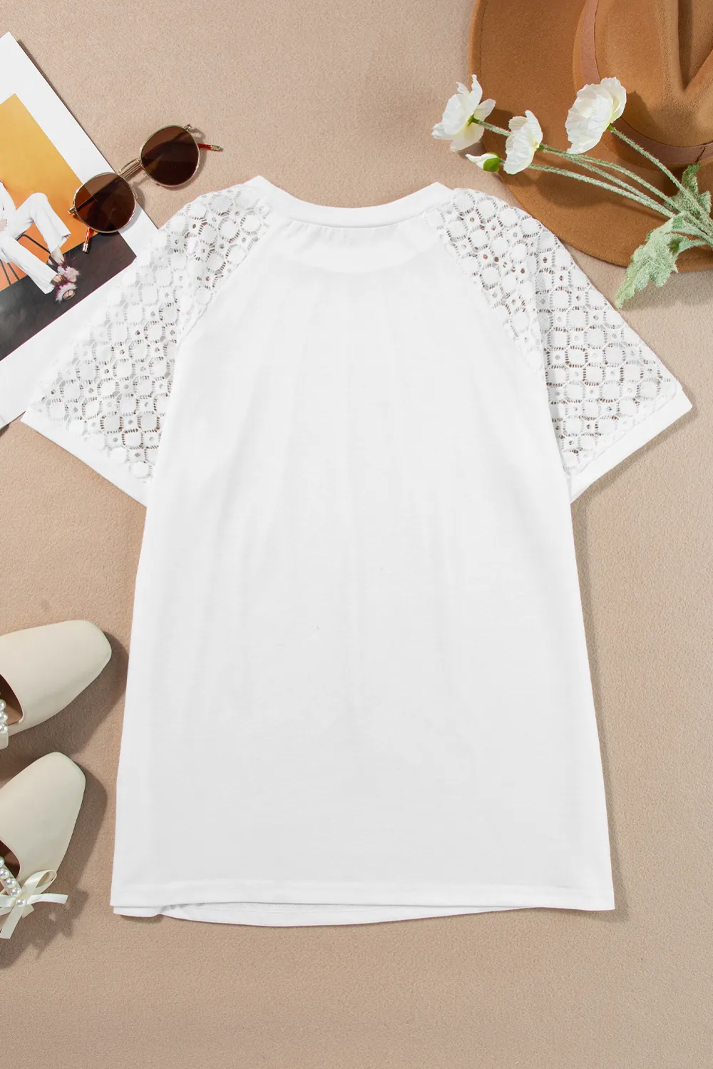 White Seamed Detail Contrast Lace Tee