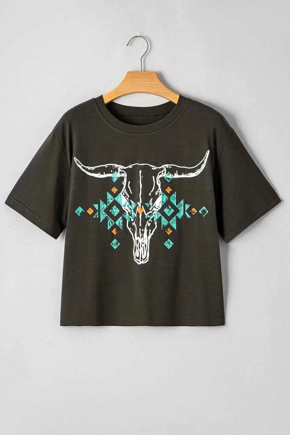 Bull Head Round Neck Short Sleeve T-Shirt